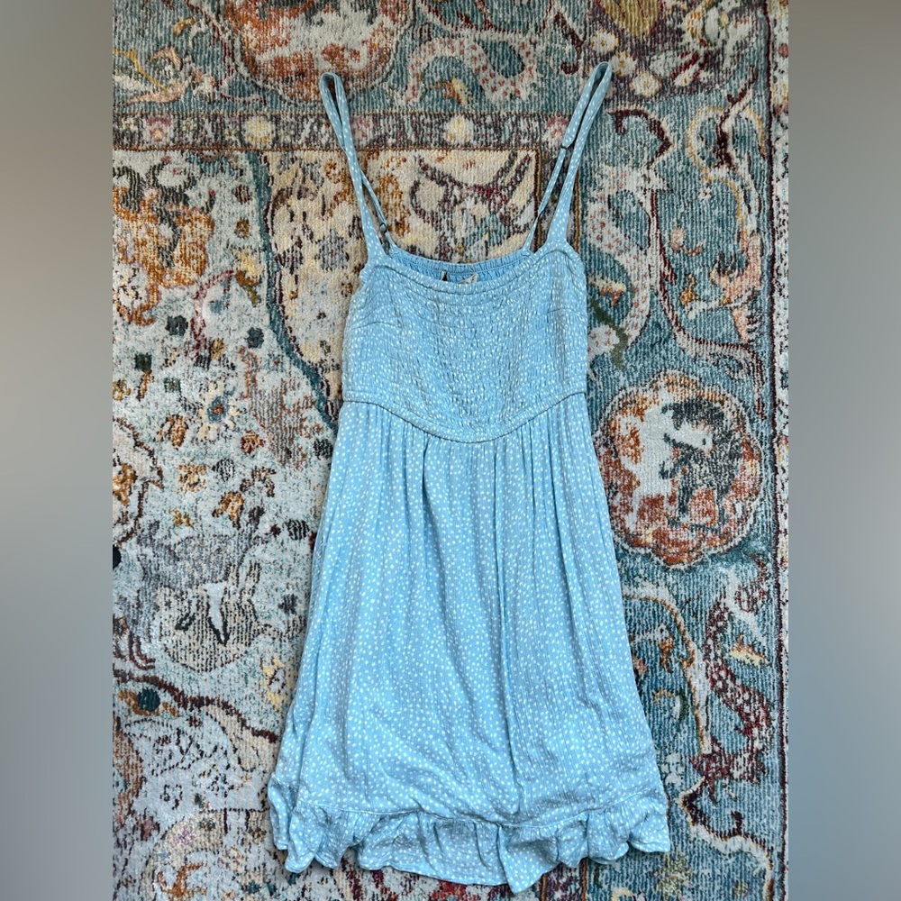 Abercrombie blue and white polka dot mini summer dress - with pockets!
